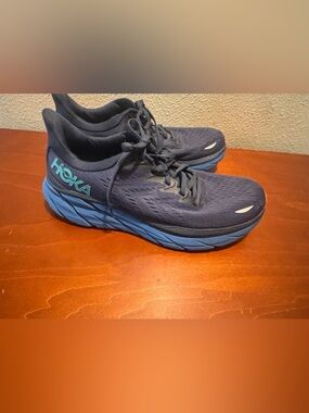 Hoka Men's Dark Navy Athletic Running Shoes with Light Blue Sole
